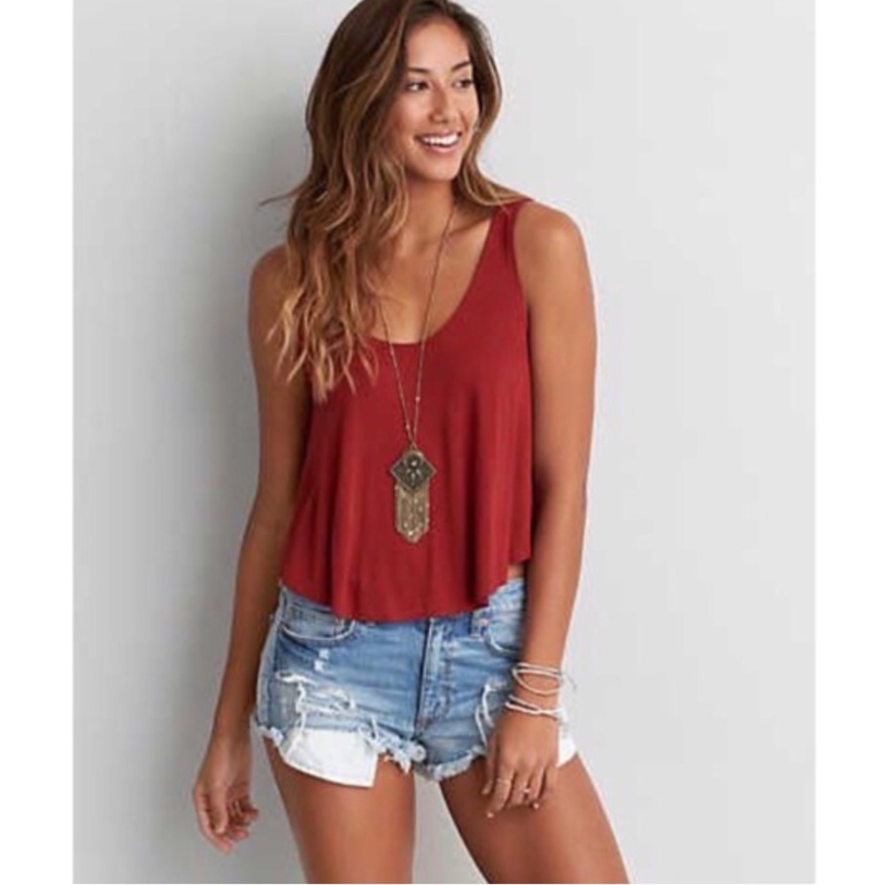 American Eagle Outfitters Rusty Red Low Scoop Back Loose Fit Crop Tank Sz Small